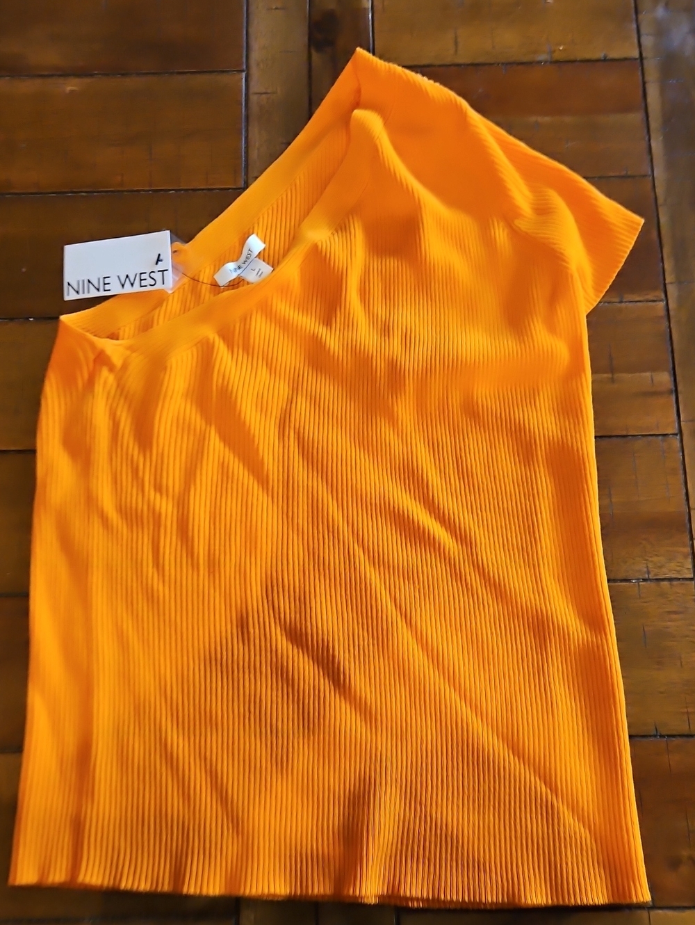 Nine West Orange Ribbed Short-Sleeve Top